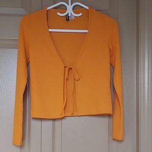 H&M Divided Orange Ribbed Open Front V-Neck Top